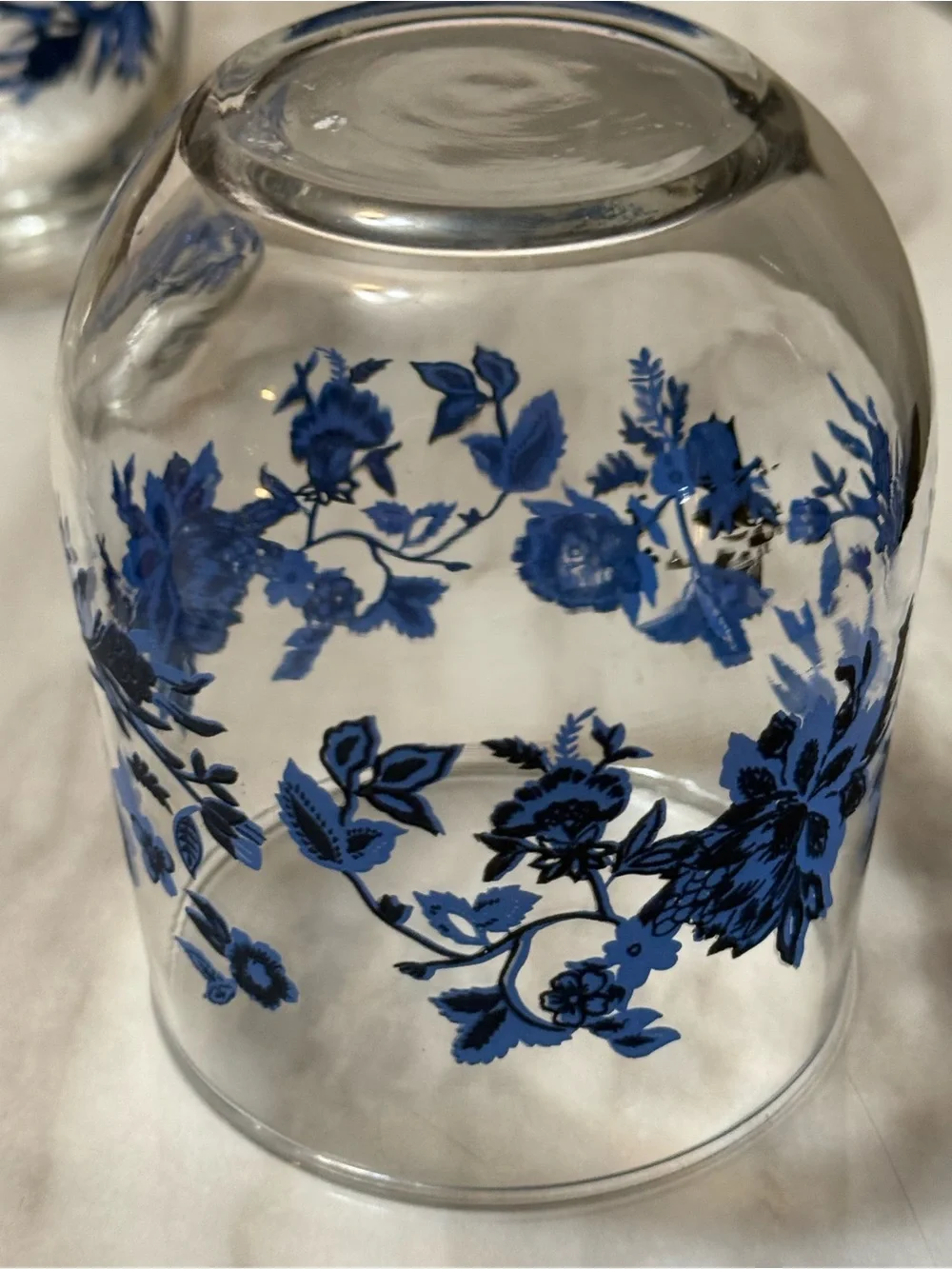 Royal Norfolk  Set Of  2 Glass Tumblers   Blue Flower Print 4.25” Height